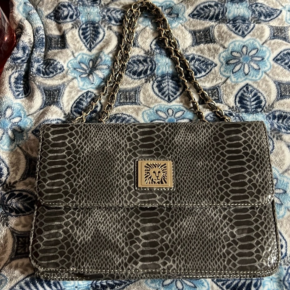 anne klein faux snake pattern leather handbag vintage